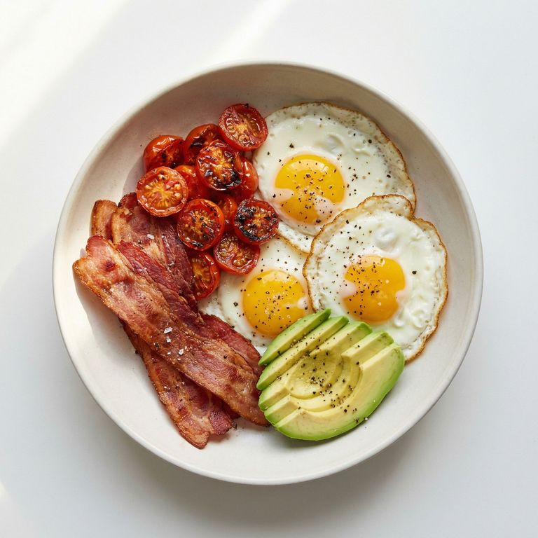 Turkey Bacon and Avocado Breakfast Bowl, prepared as a finished Lila recipe