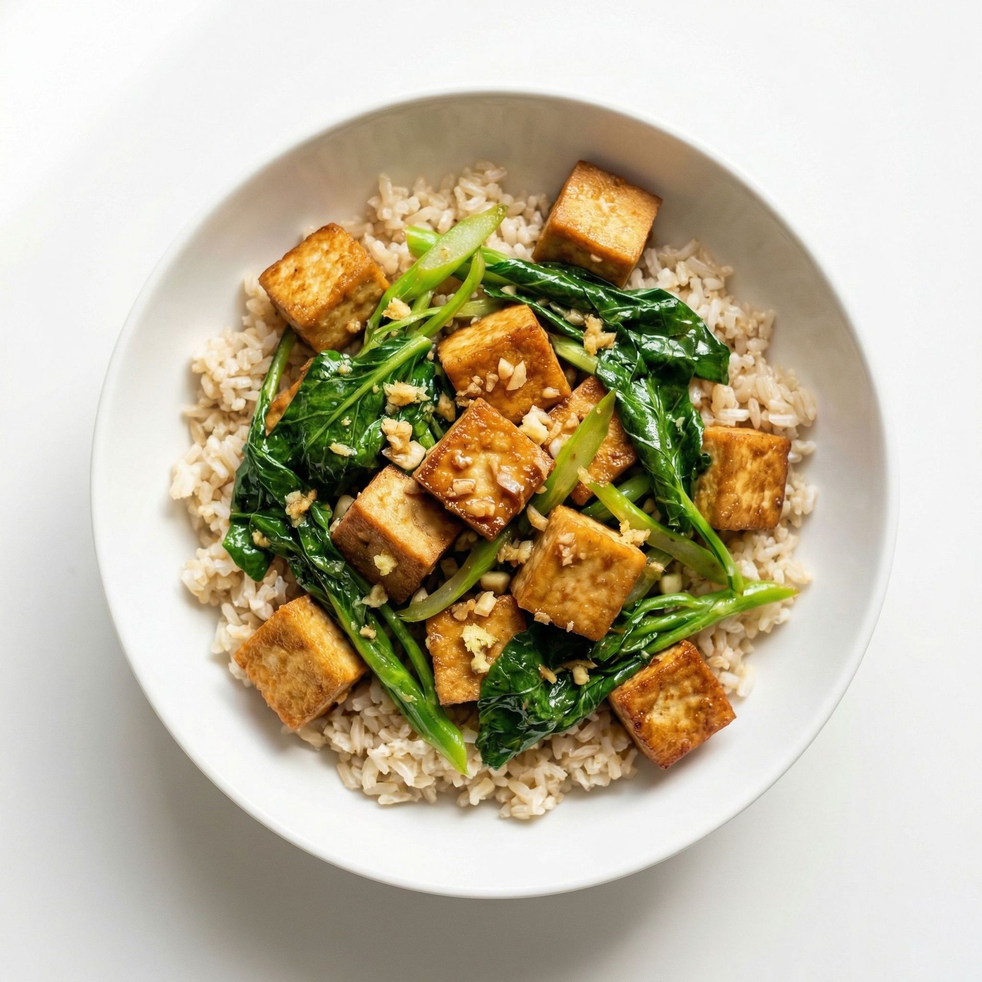 Crispy Tofu and Chinese Broccoli Stir-Fry, prepared as a finished Lila recipe